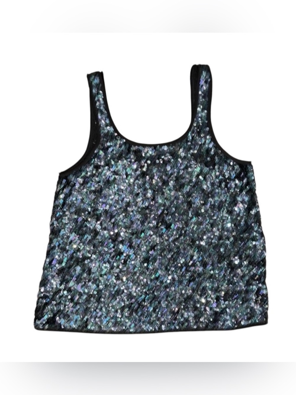 GRYPHON NEW YORK SEQUIN TANK TOP SCOOP NECK MULTICOLORED BLACK TRIM